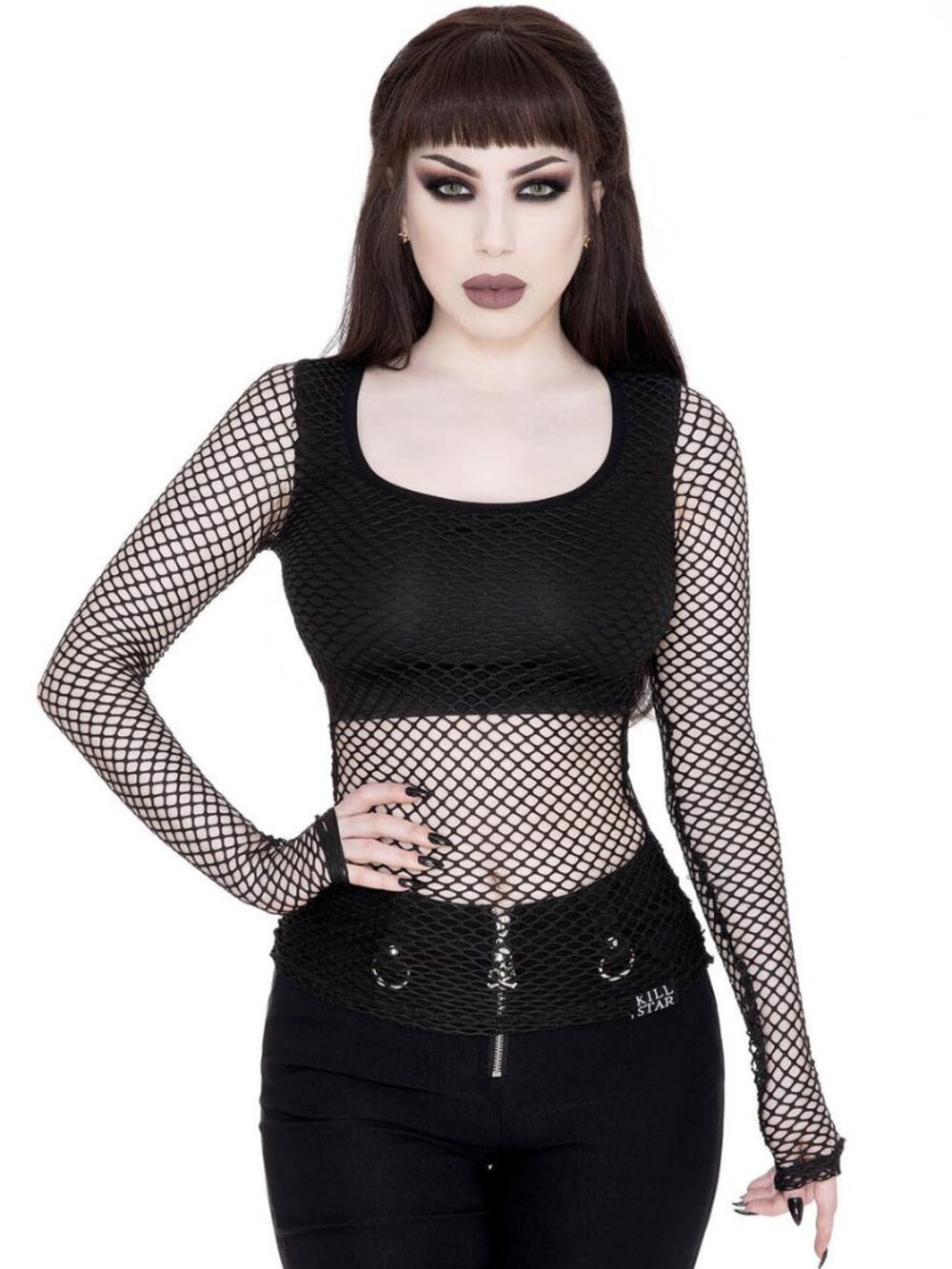 Killstar Cordelia Black Fishnet Long Sleeve Top Goth Grunge XXL